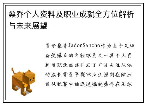 桑乔个人资料及职业成就全方位解析与未来展望 桑乔个人资料及职业成就全方位解析与未来展望